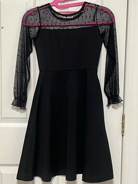 Black Mesh Yoke Fit-and-Flare Dress